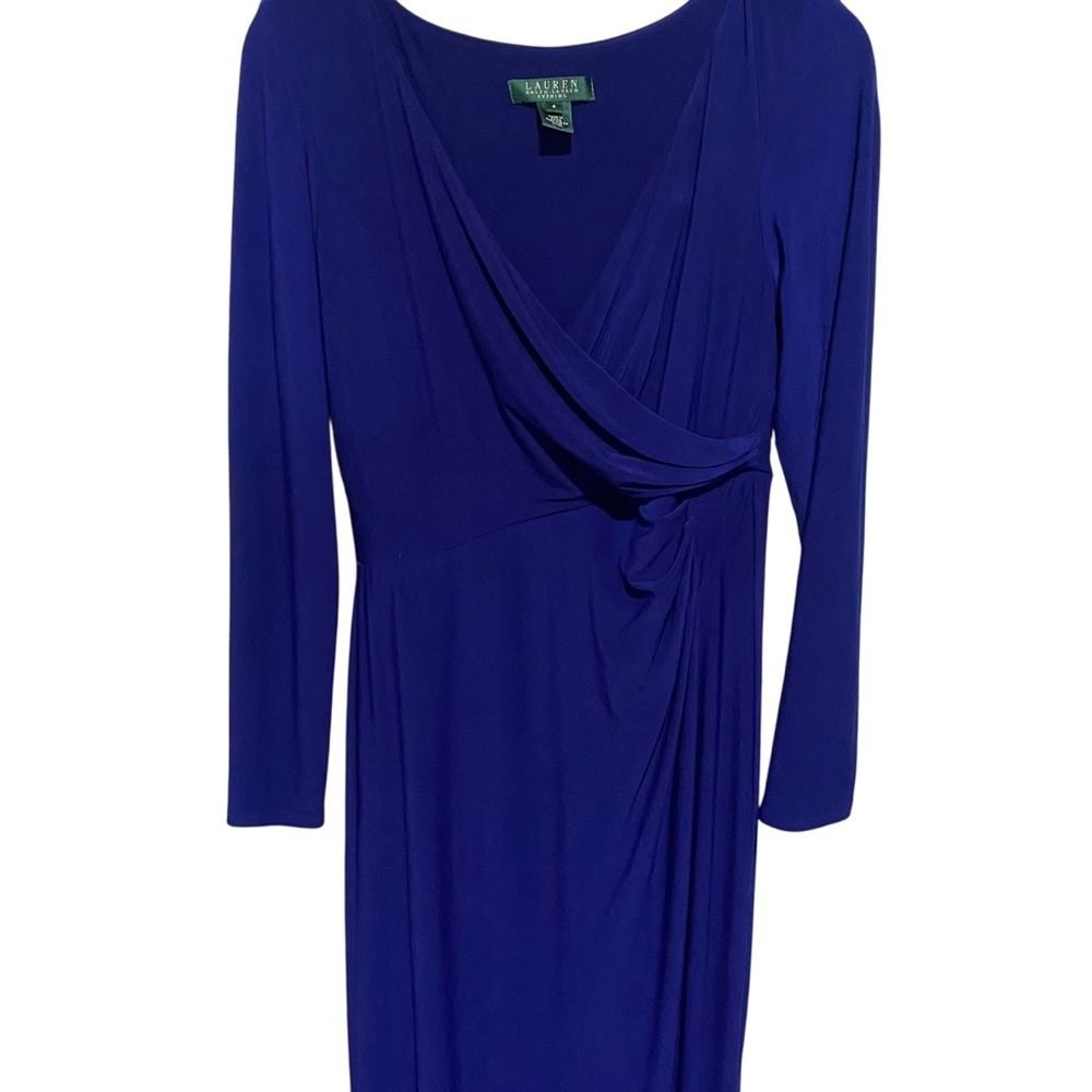 Lauren Ralph Lauren Evening Elegant Deep Blue Long Sleeve Maci Dress Size 6 - Picture 2 of 11